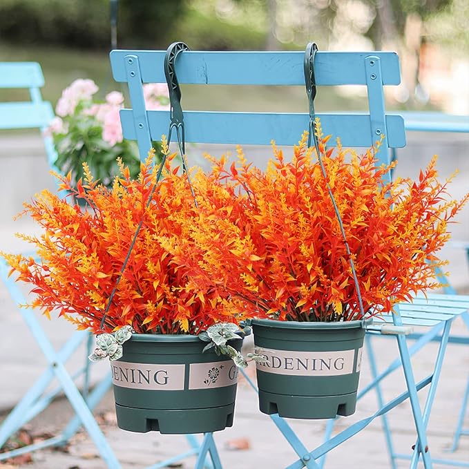 RECUTMS 20 Bundles Artificial Fall Flowers No Fade Faux Autumn Plants, Fake Indoor Outdoor Greenery for Thanksgiving Christmas Wedding Party Home Garden Fireplace Décor(Gold)