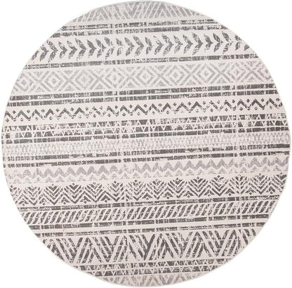 Rugshop Geometric Boho Round Rug – Gray Tribal Pattern, Perfect for Dining Room, Bedroom, Living Room, 8' Round