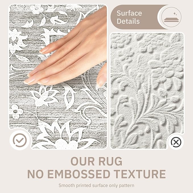 6x9 Area Rugs for Living Room, Stain Resistant Washable Rugs for Dining Room, Floral Vintage Non-Slip Gray Thin Area Rug(Grey, 6'x9')