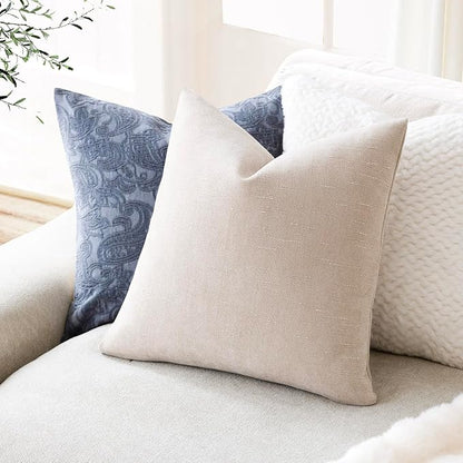 Foindtower Pack of 2 Soft Textured Throw Decorative Pillow Covers Square Accent Solid Cushion Cover Cozy Farmhouse Pillow Case with Zipper for Couch Sofa Bedroom Living Room 22x22 Inch, Light Beige