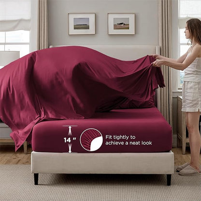 Bedsure King Size Comforter Set Dark Red - Bed in a Bag Bedding Set 7 Pieces, GentleSoft™ Pintuck Bed Set Gift for Family, Pinch Pleat Dark Red Comforter with Sheets, Pillowcases & Shams