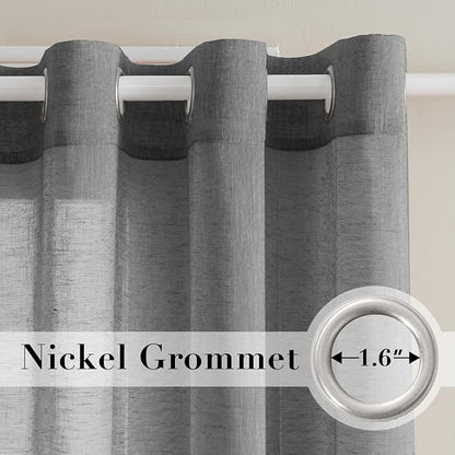 H.VERSAILTEX Linen Curtains Flax Linen Blended Curtain Panels for Living Room/Bedroom Semi Sheer Privacy Curtains 72 inch Length 2 Panels Set Nickel Grommet Window Drapes - Charcoal Grey