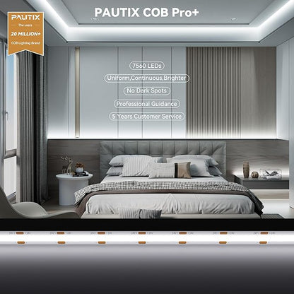 PAUTIX COB LED Strip Lights 48ft/15m Super Bright,504 LEDs/m Daylight White 6000K CRI90+ Flexible LED Tape 24V for Cabinet Home DIY Lighting Projects with 2pcs COB Connector(Power Supply Not Included)
