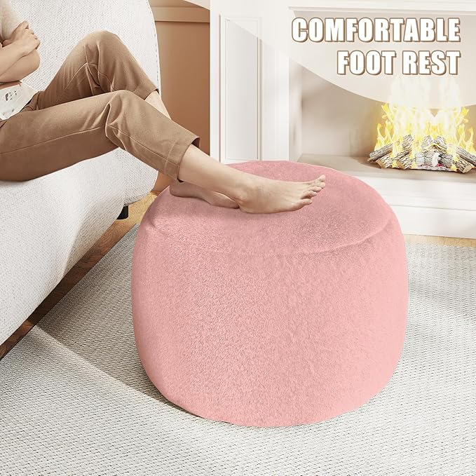 Round Stuffed Pouf Ottoman for Foot Rest, A Round Modern Foam Filled Poufs, Floor Chair for Living Room, Nursery, Dorm,Outdoor, A Soft Modern Foot Stool Perfect to Rest Your Feet (Pink, 20Inch)