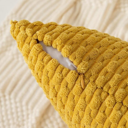 Kevin Textile Throw Pillow Covers Soft Corduroy Decorative Set of 2 Boho Striped Pillow Covers Pillowcases Farmhouse Home Decor for Couch Bed Sofa Living Room 20x20 Inch Mustard Yellow