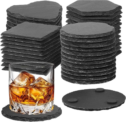 72 Pcs Slate Coasters for Laser Engraving Blanks Slate Coasters Bulk for Engraving Black 4 Inch Blank Laser Engraving, Hand Painted, Scratch Resistant Bottom Square+Round+Heart+Hexagon