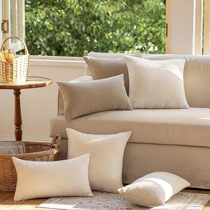 GEEORY Decorative Throw Pillow Covers 22x22 Inch Pack of 2,Textured Boucle Neutral Cushion Cases for Bed Couch Sofa, Accent Mordern Farmhouse & Minimalist Home Decor (Cream) GE02-22