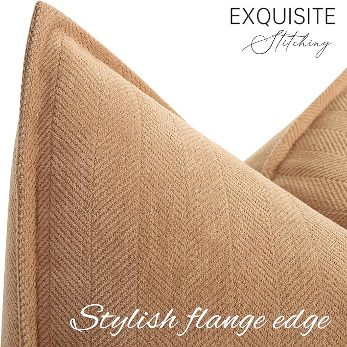 ZWJD Camel Pillow Covers 18x18 Set of 2 Chenille Throw Pillow Covers with Elegant Design Soft and Luxurious Decorative Throw Pillows for Couch, Bed, and Home Decor