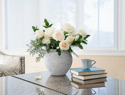 Rustic White Ceramic Vase Flower Vase with Hand-Glazed, Big Textured Round Vase for Centerpieces, Kitchen, Living Room, Bedroom Decor Gifts