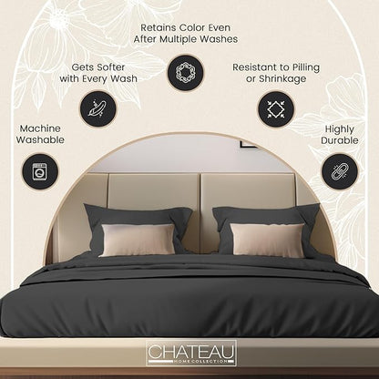 100% Organic Cotton Twin Sheets Set, 300TC Sateen Weave 3 PC Twin Bed Sheets, Fully Elasticated Sheet & Pillowcase Sets, Soft & Comfy No Lint Machine Washable Grey Sheet, Fade Resistant – Charcoal