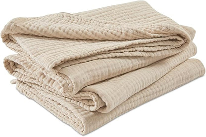 EMME Cotton Muslin Twin XL Blanket Breathable Gauze Soft Lightweight Blankets Adults Gifts for Women (Beige, 66"x90")