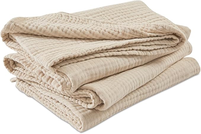 EMME Cotton Muslin Twin Blanket Breathable Gauze Soft Lightweight Blankets Adults Gifts for Women (Beige, 60"x80")