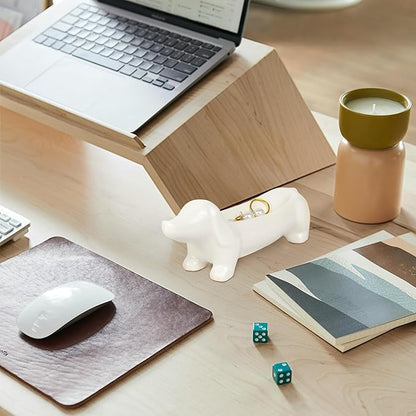 YOBRO Dachshund Ceramic Trinket Tray for Jewelry & Keys - Mini Decorative Dish, Dog Lover Gift, Engagement Ring Organizer (White)
