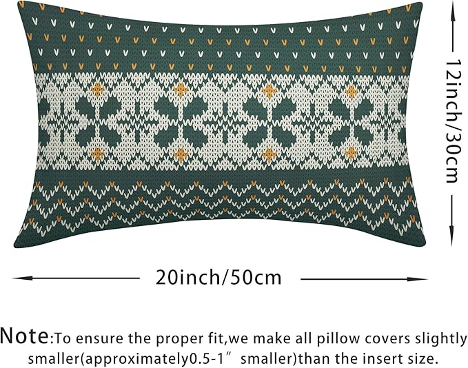 Dark Green Christmas Lumbar Pillow Covers 12x20 Set of 2 Xmas Floral Pattern Rustic Decorative Outdoor Farmhouse Pillowcases Decorations Winter Holiday Throw Cushion Cover Decor for Couch Sofa Bed
