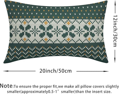 Dark Green Christmas Lumbar Pillow Covers 12x20 Set of 2 Xmas Floral Pattern Rustic Decorative Outdoor Farmhouse Pillowcases Decorations Winter Holiday Throw Cushion Cover Decor for Couch Sofa Bed