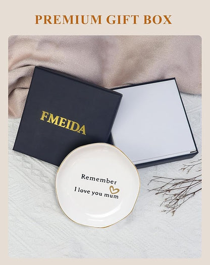 Fmeida Christmas Gifts for Mom from Daughter, Ceramic Ring Dish for Mom, Decorative Jewelry Tray - Remember I Love You Mum Small Trinket Tray, Birthday Mother's Day Thanksgiving Christmas Gifts