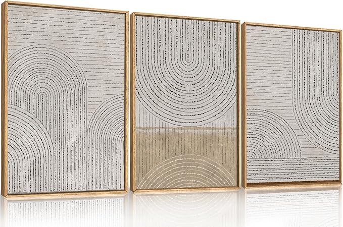 Aryroi Large Neutral Spiral Circles Framed Canvas Wall Art,Boho Beige Geometric Wall Decor,Modern Abstract Arch Artwork,Mid Century Minimalist Art Print for Living Room,Bedroom,Office- 16"x24"x3