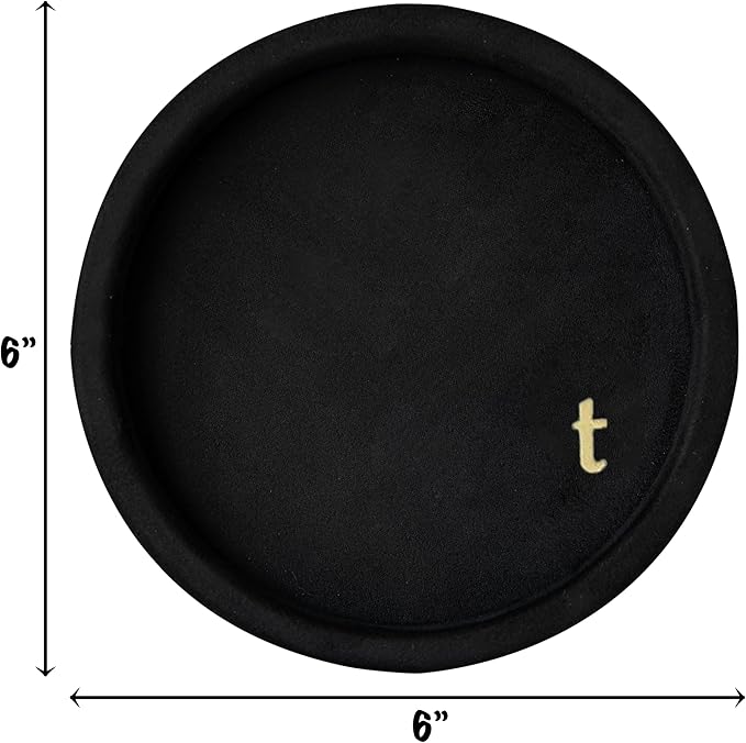 COLLECTIVE HOME - Velvet Jewelry Tray, 6" Monogrammed Jewelry Dish, Smooth Velour Display Dish for Rings, Earrings, Necklaces, Makeup, Personalized Gifts for Women (Black-t)