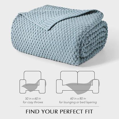 EVERGRACEHOME Chunky Chenille Knit Throw Blanket for Couch, Soft Luxurious Moss Stitch Blankets for Bed, Cozy Decorative Farmhouse Knitted Throws for Sofa, Chambray Blue, 50" x 60"