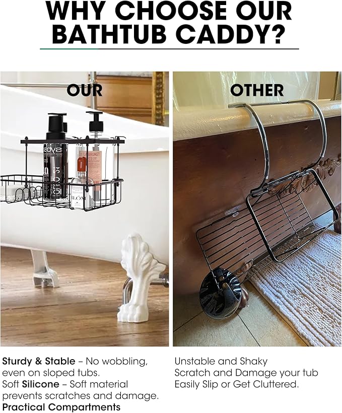 Rustproof Hanging Shower Caddy for Bathtub, Stainless Steel Shower Caddy for Tub Side, Hanging Shower Organizer Basket for Shampoo, Conditioner, Soap & Bath Accessories,Easy Install, Oil Rubbed Bronze