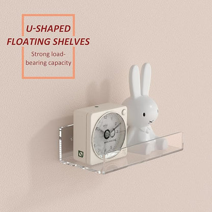 7'' Clear Acrylic Wall Shelf 2 Pack, Acrylic Floating Shelves, Acrylic Small Shelf for Books, Home Décor, Digital Clock, Speaker, Wine Bottle
