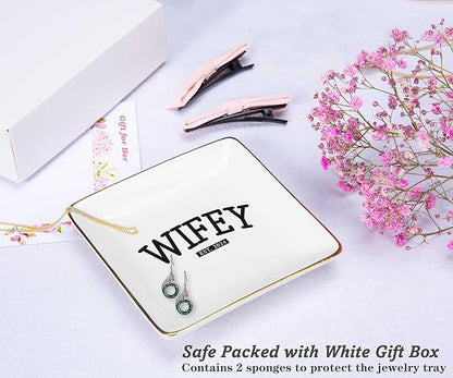 NZY Wifey 2024-Engagement Gifts-Wedding Gift for Bride-Bride to Be-Newly Engaged Gifts-Bridal Shower Gifts for Her-Bachelorette Party Gifts for Women-Ceramic Jewelry Tray Trinket Holder Ring Dish