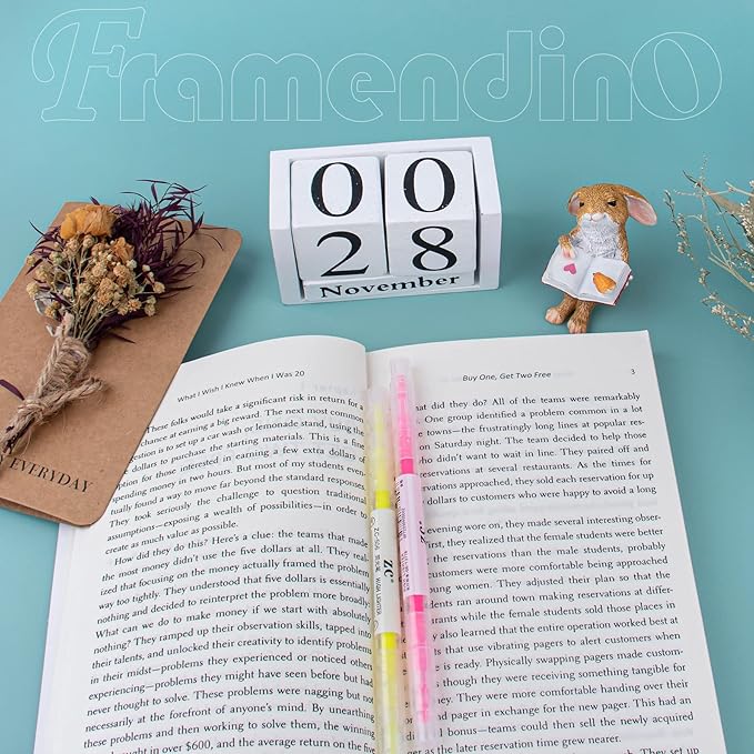 Framendino, White Vintage Wood Rustic Block Chic Perpetual Desktop Wooden Cubes Calendars for Home Office Desk Decoration