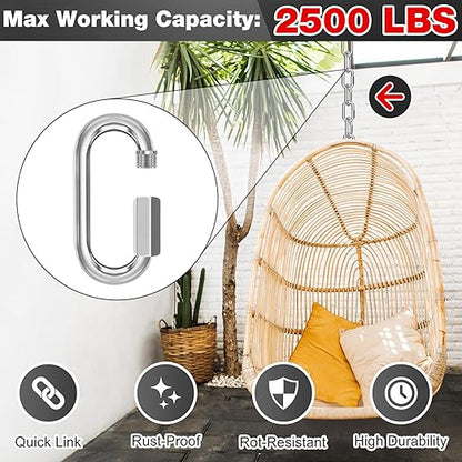M12-12 Pack 4.17“ Quick Links Chain Connectors, 1/2" Galvanized Chain Locking Hooks, 2500LBS Heavy Duty Thread Quick Link Clips, Twist Oval Keychain D Shape for Swing, Backpack, Key Ring