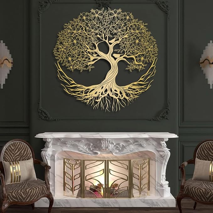 Yemwot Metal Tree of Life Wall Decor, Circle of Life Metal Tree Wall Art, Branch Art, Spiritual Decor, Modern Sculpture Decoration, Living Room Bedroom Decoration (Black-Tree 5, 35"x 35"| 90x90cm)