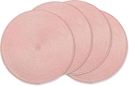 AHHFSMEI Round Braided Placemats 15 Inch Round Table Mats for Dining Tables Natural Woven Heat Resistant Place mats Set of 4 (Pink,4)