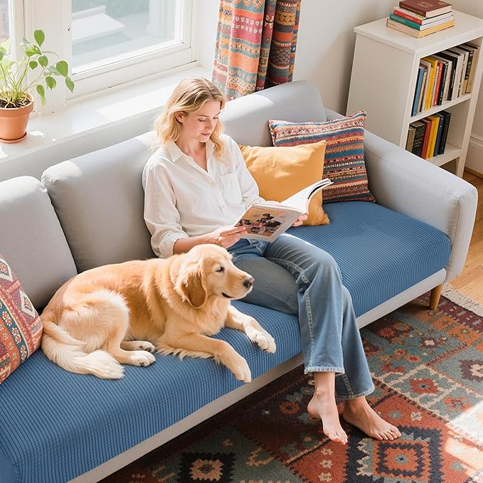 Hokway Couch Cushion Covers Stretch Cushion Covers Sofa Seat Cushion Slipcover Cushion Protector(DenimBlue, Large)