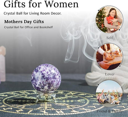 Crocon Lepidolite Gemstone Crystal Sphere Ball for Reiki Healing Aura Cleansing Home & Office Decorative Gift Size : 30-40mm