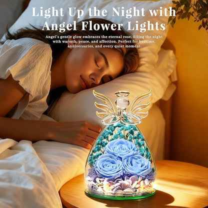 Beferr Valentines Day Rose Gifts for Her Women Mom Gifts for Birthday, Fresh Flowers for Delivery Prime Forever Preserved Rose in Glass Angel Figurine, for Grandma Wife Kids Daughter