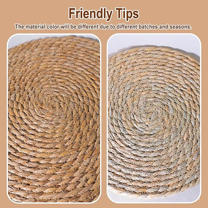 Round Woven Placemats 12 inch Set of 10 - Boho Rattan Placemats Natural Water Hyacinth Placemat, Farmhouse Weave Place Mats, Rustic Braided Wicker Table Mats for Dining Table,Home,Wedding