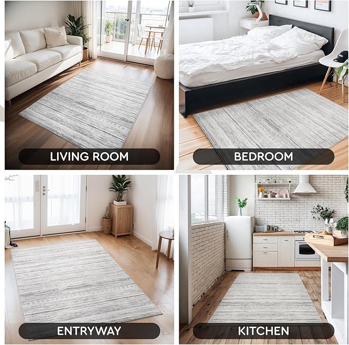 Small Area Rug-2x3 Entryway Rug Non Slip Washable Low Pile Indoor Door Mat Neutral Distressed Boho Moroccan Entrance Rugs Carpet for Bedroom Kitchen Powder Room Front Porch Bathroom, Grey