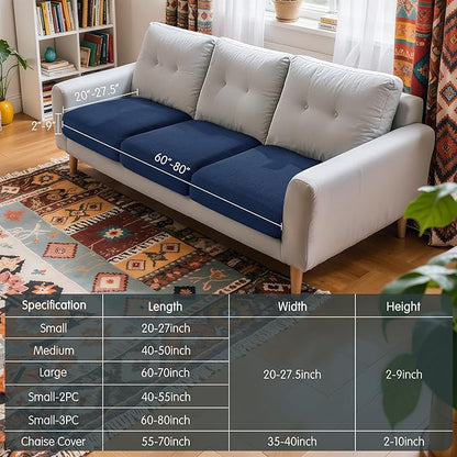 Hokway Stretch Couch Cushion Covers, 3 Piece Individual Sofa Cushion Slipcovers，Jacquard Sofa Seat Slipcover Set, Non-Slip Protector for Cushion (Darkblue,Small-3PC)