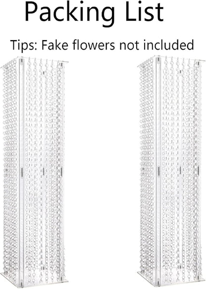 2 Pcs Wedding Centerpieces Table Acrylic Vases with Chandelier Crystal - 31.5in Tall Clear Rectangular Flower Stand Geometric Flower Centerpiece Vase Party Tables Decorations