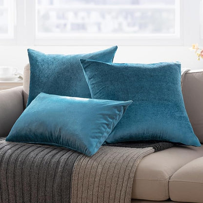 Phantoscope Pack of 2 Velvet Decorative Throw Pillow Covers Soft Solid Square Cushion Case for Couch Shiny Blue 20 x 20 inches 50 x 50 cm