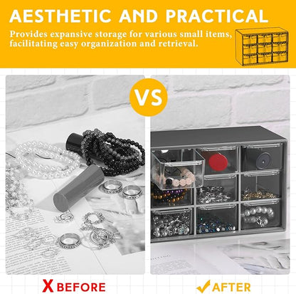 Wenqik 2 Pcs Mini Storage Drawers Teacher Toolbox Organizer with 9 Clear Drawers Small Plastic Desktop Teacher Desk Craft Organizer for Classroom Office 7" x 3. 9" x 4. 7"(Black)