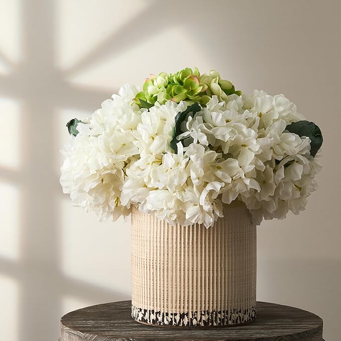 SIDUCAL Ceramic Vintage Rustic Terracotta Vase, 6.77 Inch Farmhouse Decorative Pottery Vase Wide-Mouth Vases for Home Decor, Living Room, Bookshelf, Bedroom, Bathroom, Kitchen, Antique Beige