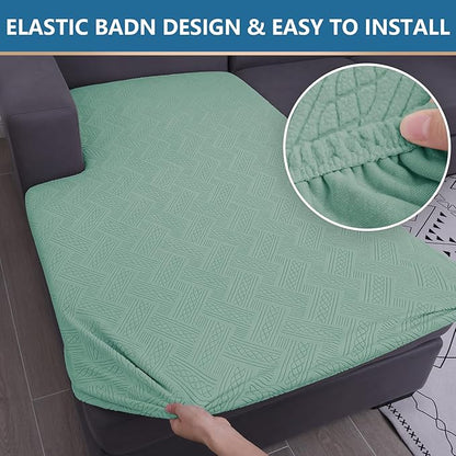 hyha Couch Cushion Covers, Stretch Sofa Seat Cushion Slipcover, Sectional Couch Covers L Shape with Elastic Bottom for Sectional Sofa(Chaise, Green)
