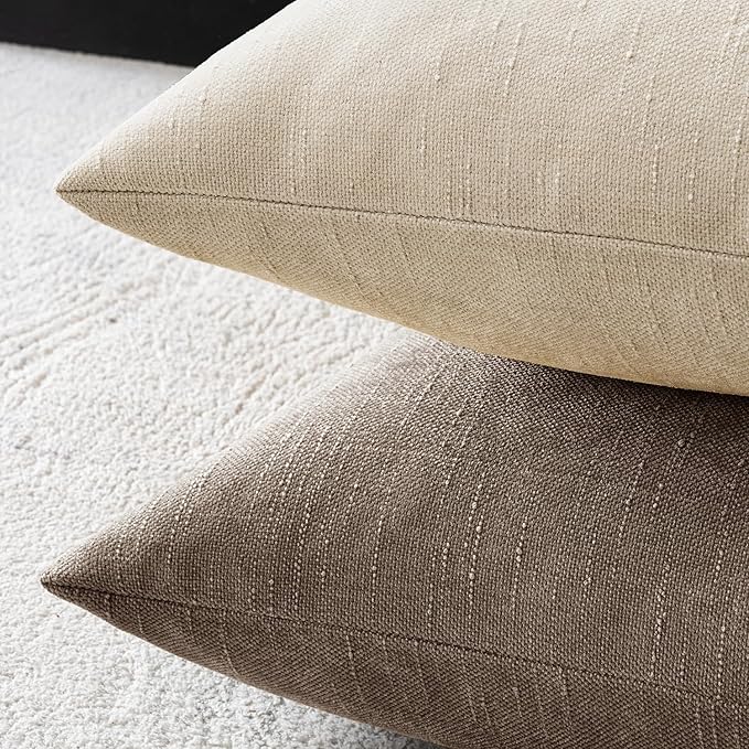 MIULEE Pack of 2 Decorative Throw Pillow Covers Soft Chenille Throw Pillows Solid Textured Cushion Covers Christmas Home Decor for Couch Sofa Bedroom Living Room 18x18 Inch, Light Beige