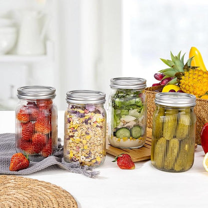 LUODA MirthMood 32 OZ Wide Mouth Mason Jars, 6 PACK Glass Mason Jars with airtight Lids, Quart mason jars wide mouth for Fermenting, Pickling, Freezing, Preserving, Meal Prep, Jar Décor