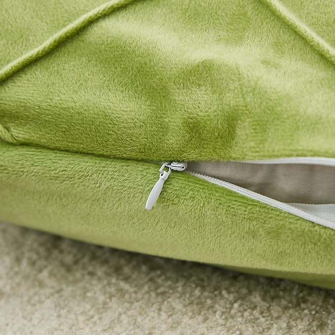 JAUXIO Diamond Pinch Pleated Crystal Velvet Pillowcases 2 Pack Solid Pintuck Throw Cushion Cover for Home Decor Hidden Zipper Closure (Apple Green, Standard)