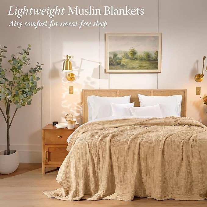 Threadmill King Size Blanket | 4 Layer 100% Cotton Gauze | Lightweight, Breathable, and Cozy Summer |Muslin Blanket for Couch, Bed| Beige