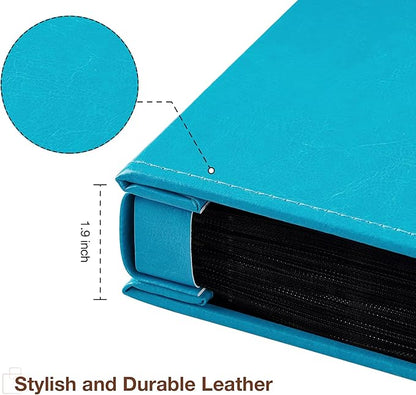 potricher Small Photo Album 4x6 100 Photos Leather Cover Picture Book with 100 Horizontal Pockets for Family Wedding Anniversary and Baby (Blue)