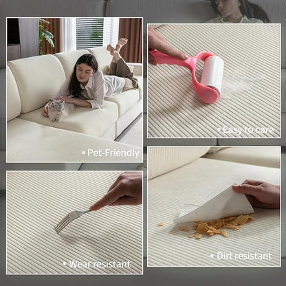 Sectional Couch Covers, Wear Resistant Stretch Sofa Covers Washable Soft Couch Cushion Covers Anti Slip Furniture Protector Sofa Slipcovers for Pets (1 Piece Oversized Sofa Cushion, Ivory)