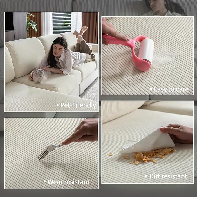 Sectional Couch Covers, Wear Resistant Stretch Sofa Covers Washable Soft Couch Cushion Covers Anti Slip Furniture Protector Sofa Slipcovers for Pets (1 Piece Chair Cover, Ivory)