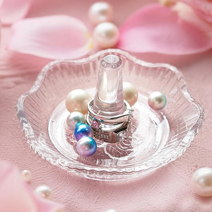 H&D HYALINE & DORA Crystal Scallop Ring Holder for Jewelry,Well-crafted Glass Rings Dish,Jewelry Rack Ring Holder for Wedding,Jewelry Display Decor Gift for Mom Wife Girlfriend(Clear)