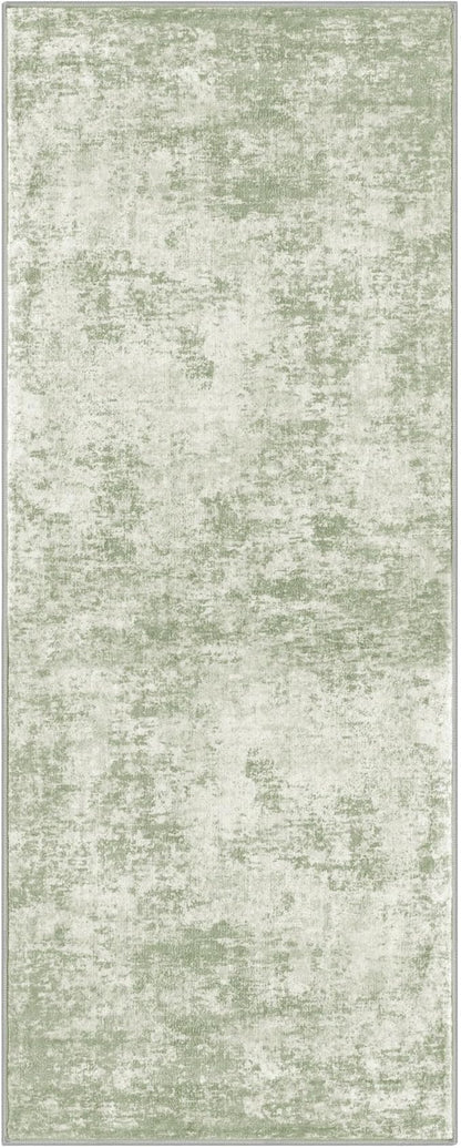 Modern Abstract Runner Rug 2x5 – Sage Green Grey Washable Non-Slip Hallway Kitchen Rug